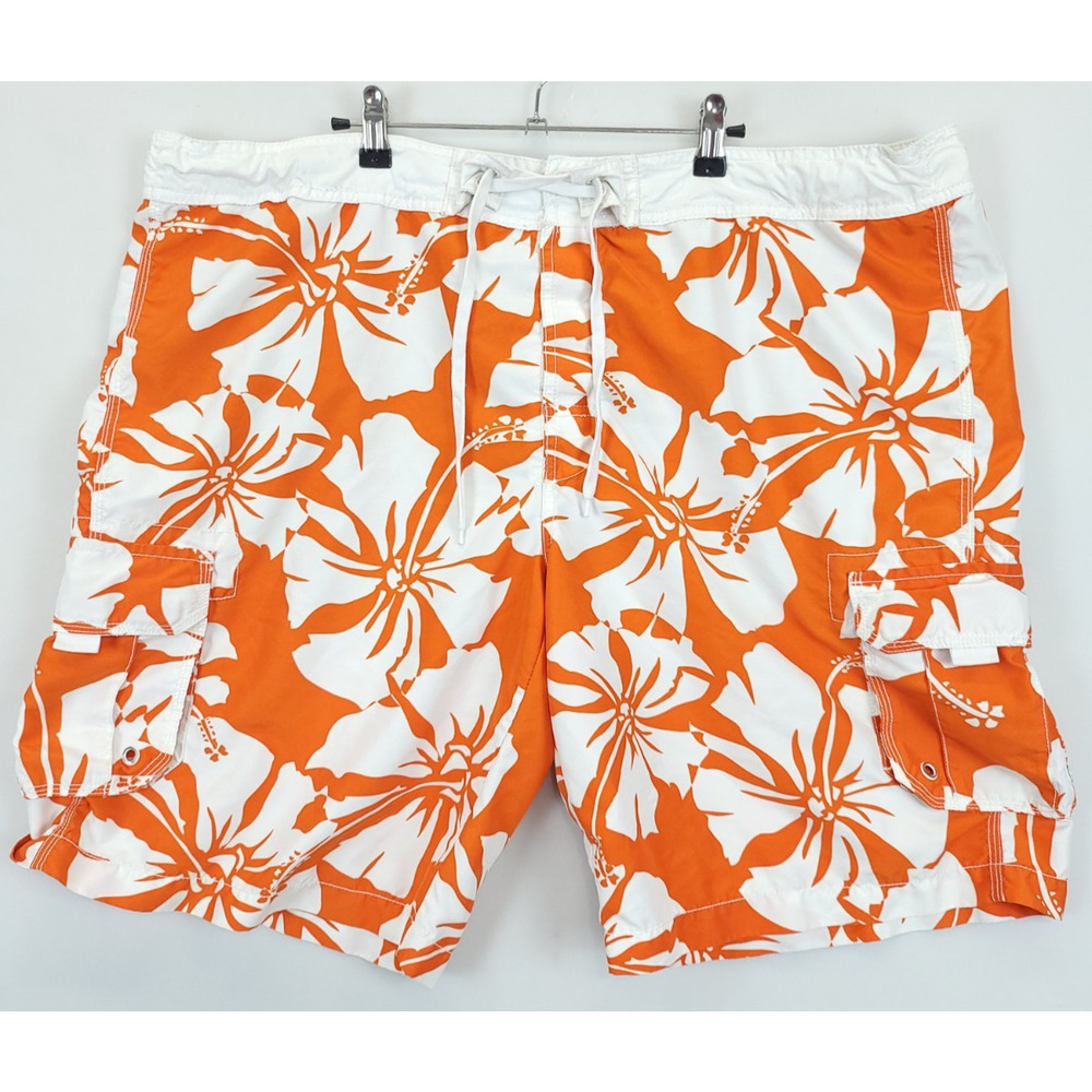 Arizona Cargo Board Shorts Hawaiian Drawstring Mesh Lined Men XXL Orange White
